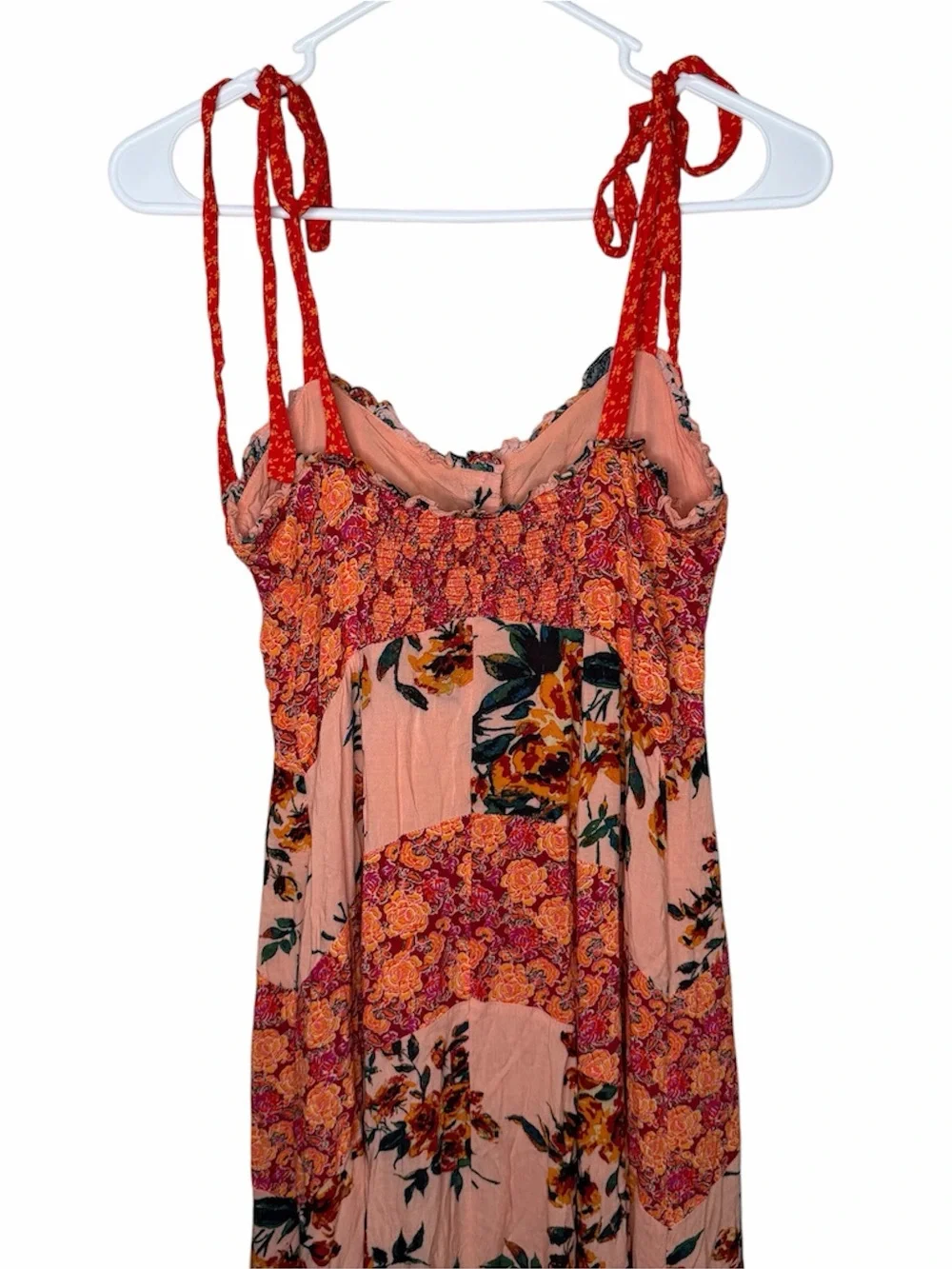 Free People Lover Boy Maxi Dress Size 2 Coral Combo Button Tie Straps Floral